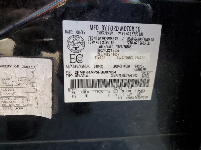 2FMPK4AP5FBB87024 - 2015 FORD EDGE SPORT BLACK photo 14