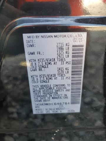 5N1AR2MM3FC646784 - 2015 NISSAN PATHFINDER S BLACK photo 13