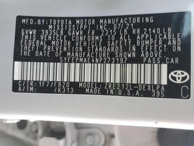 5YFEPMAE4NP273197 - 2022 TOYOTA COROLLA LE Gümüş foto 12