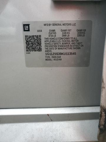 1G11Z5S39KU113545 - 2019 CHEVROLET IMPALA LT SILVER photo 13