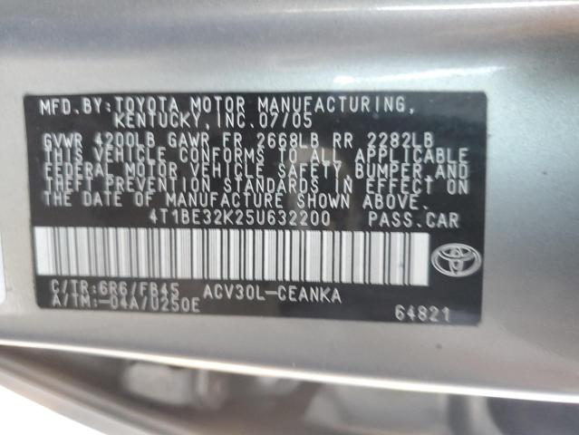 4T1BE32K25U632200 - 2005 TOYOTA CAMRY LE TAN photo 12