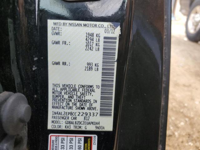 1N4AL2EP8CC229337 - 2012 NISSAN ALTIMA S BLACK photo 12