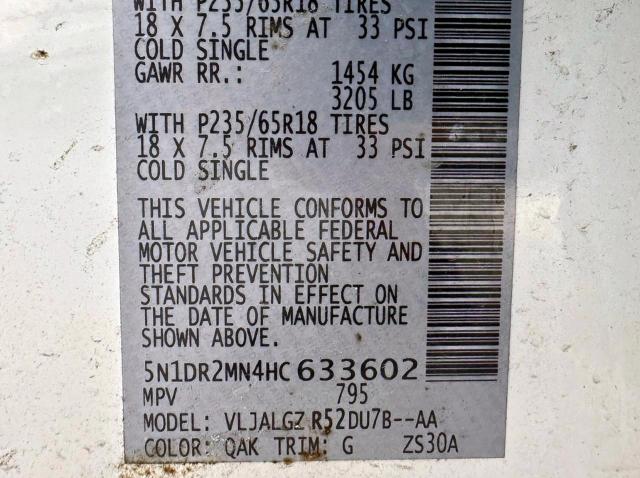 5N1DR2MN4HC633602 - 2017 NISSAN PATHFINDER S თეთრი ფოტო 10