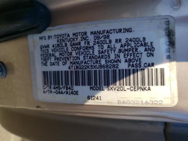 4T1BG22K5XU868282 - 1999 TOYOTA CAMRY CE TAN photo 12