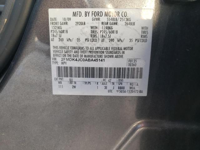 2FMDK4JC0ABA45141 - 2010 FORD EDGE SEL GRAY photo 12