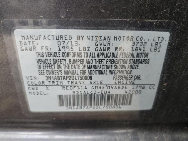 3N1AB7AP2DL750806 - 2013 NISSAN SENTRA S GRAY photo 13