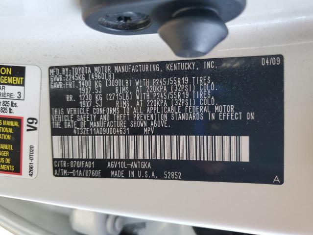4T3ZE11A09U004631 - 2009 TOYOTA VENZA WHITE photo 13