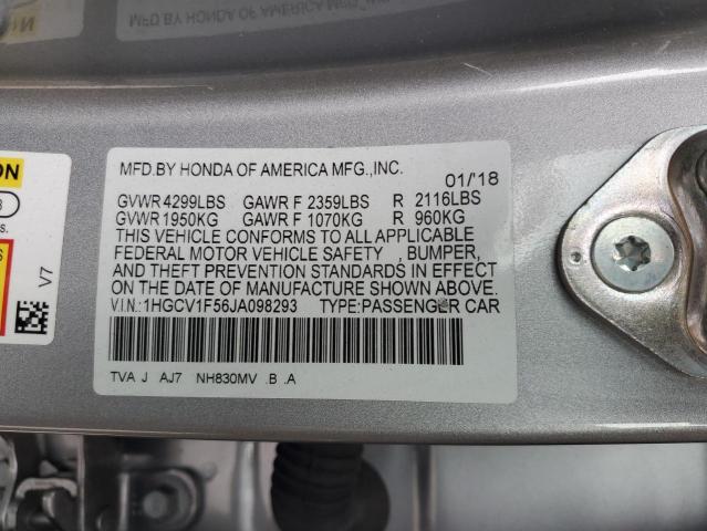 1HGCV1F56JA098293 - 2018 HONDA ACCORD EXL SILVER photo 12