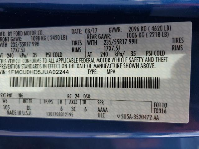 1FMCU0HD5JUA02244 - 2018 FORD ESCAPE SEL BLUE photo 14