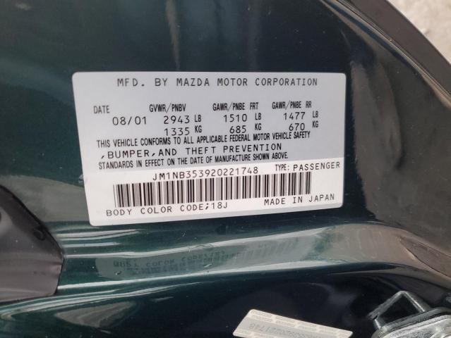 JM1NB353920221748 - 2002 MAZDA MX-5 MIATA BASE GREEN photo 12