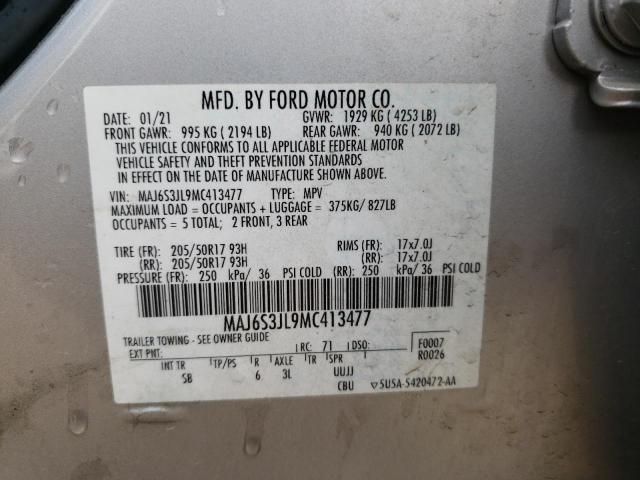 MAJ6S3JL9MC413477 - 2021 FORD ECOSPORT SES SILVER photo 13