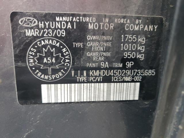 KMHDU45D29U735685 - 2009 HYUNDAI ELANTRA GLS GRAY photo 12