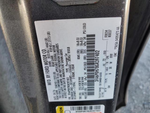 3FA6P0H78GR397402 - 2016 FORD FUSION SE GRAY photo 12