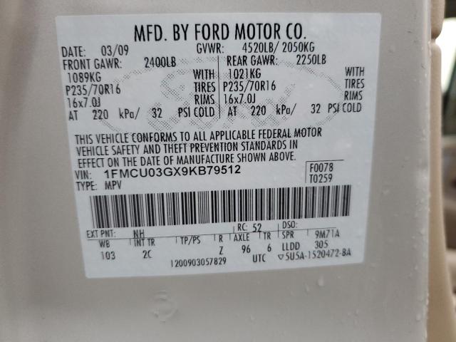 1FMCU03GX9KB79512 - 2009 FORD ESCAPE XLT BEIGE photo 13