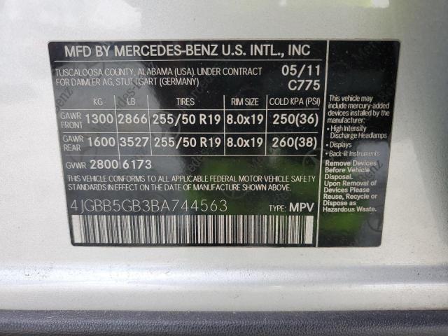 4JGBB5GB3BA744563 - 2011 MERCEDES-BENZ ML 350 SILVER photo 13