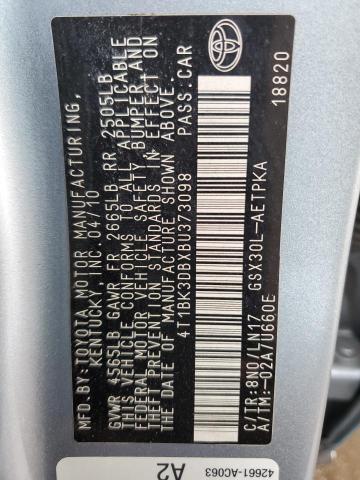 4T1BK3DBXBU373098 - 2011 TOYOTA AVALON BASE 蓝色 照片 12