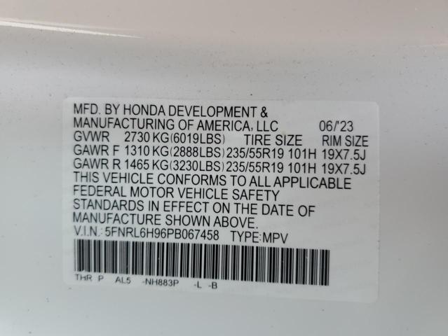 5FNRL6H96PB067458 - 2023 HONDA ODYSSEY ELITE Blanco foto 13