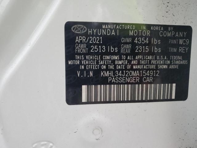 KMHL34J20MA154912 - 2021 HYUNDAI SONATA LIMITED WHITE photo 13