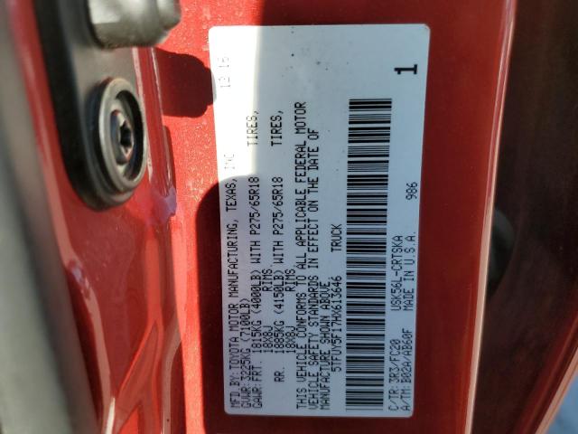 5TFUY5F17HX613646 - 2017 TOYOTA TUNDRA DOUBLE CAB SR RED photo 12
