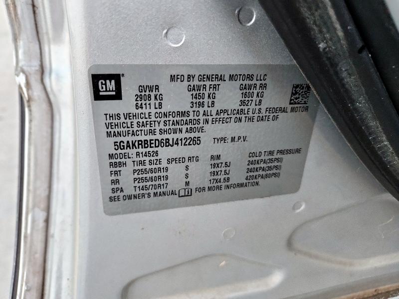 5GAKRBED6BJ412265 - 2011 BUICK ENCLAVE CXL SILVER photo 13