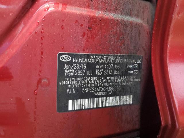 5NPE24AFXGH386983 - 2016 HYUNDAI SONATA SE RED photo 12