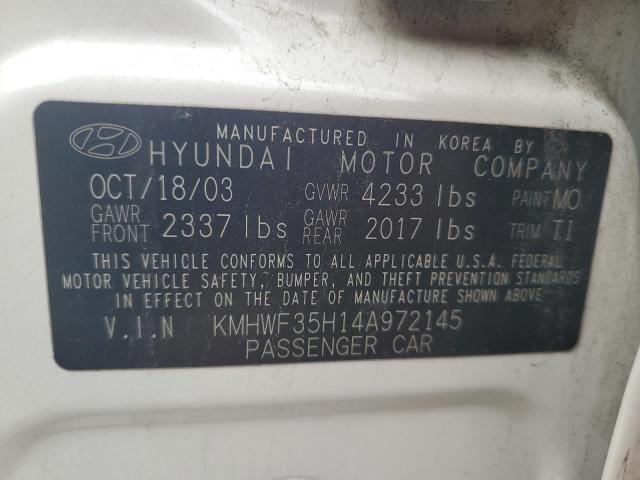 KMHWF35H14A972145 - 2004 HYUNDAI SONATA GLS WHITE photo 12