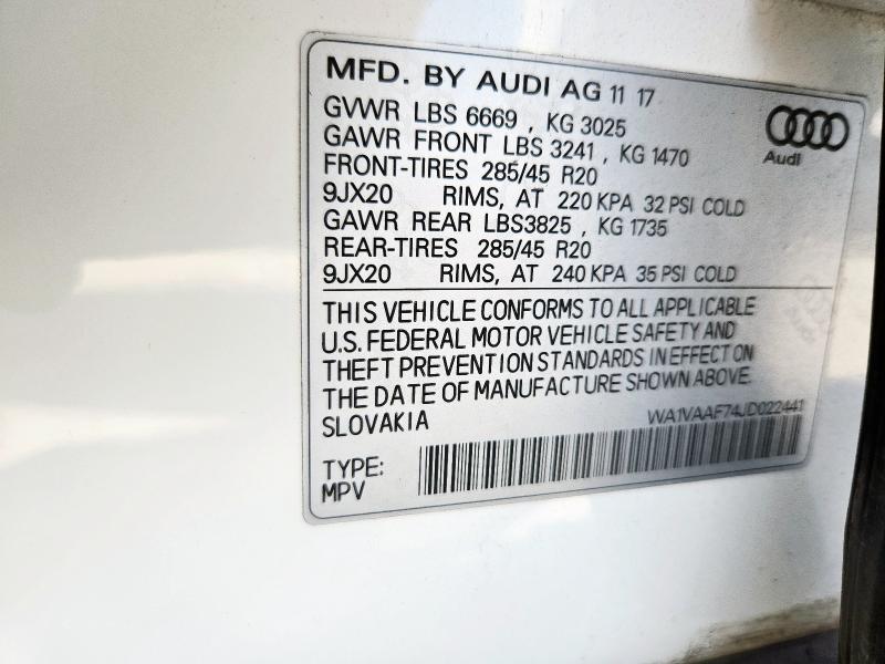 WA1VAAF74JD022441 - 2018 AUDI Q7 PRESTIGE 白色 照片 14