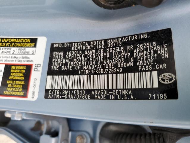 4T1BF1FK6DU726249 - 2013 TOYOTA CAMRY L BLUE photo 12