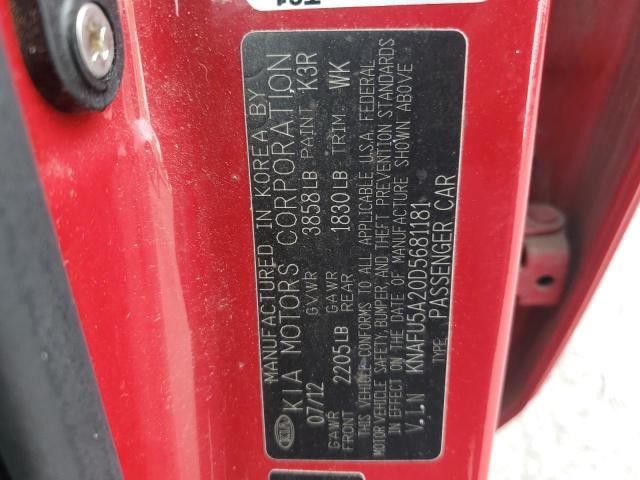 KNAFU5A20D5681181 - 2013 KIA FORTE EX RED photo 12