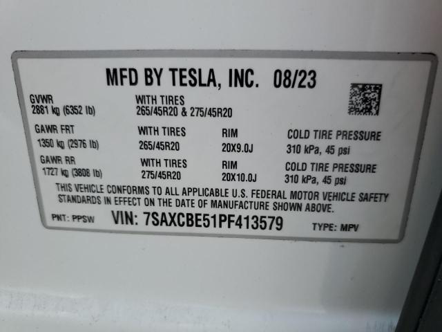 7SAXCBE51PF413579 - 2023 TESLA MODEL X WHITE photo 12