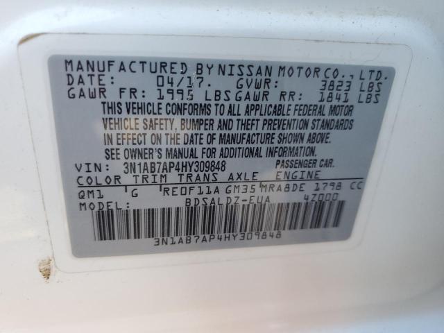 3N1AB7AP4HY309848 - 2017 NISSAN SENTRA S WHITE photo 13