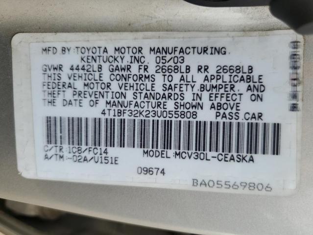 4T1BF32K23U055808 - 2003 TOYOTA CAMRY LE SILVER photo 12