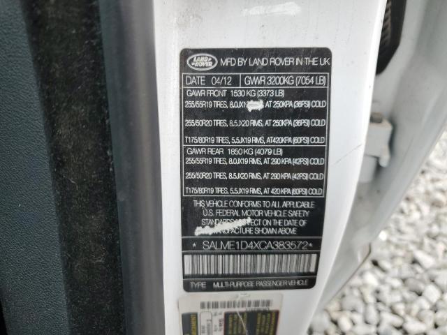 SALME1D4XCA383572 - 2012 LAND ROVER RANGE ROVE HSE WHITE photo 12
