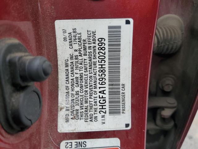 2HGFA16958H502899 - 2008 HONDA CIVIC EXL Tünd qırmızı foto 12