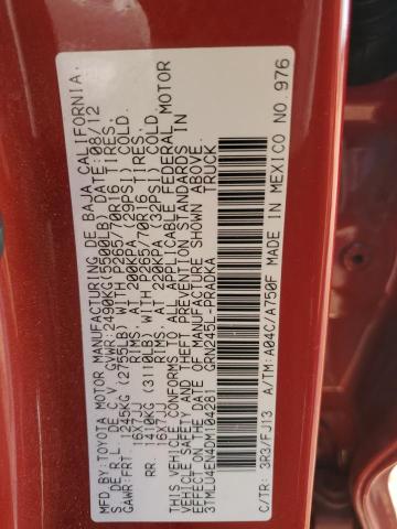 3TMLU4EN4DM104281 - 2013 TOYOTA TACOMA DOUBLE CAB Կարմիր լուսանկար 12
