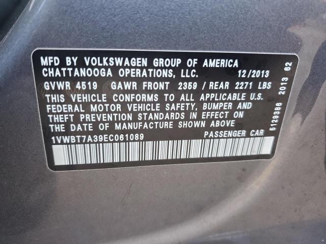 1VWBT7A39EC061089 - 2014 VOLKSWAGEN PASSAT SE 灰色 照片 12
