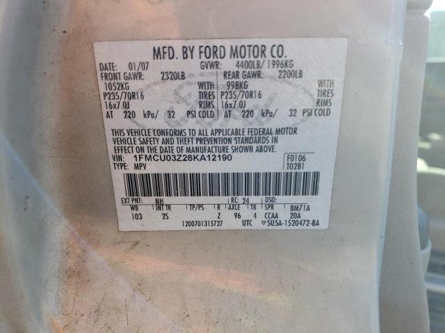 1FMCU03Z28KA12190 - 2008 FORD ESCAPE XLT SILVER photo 12