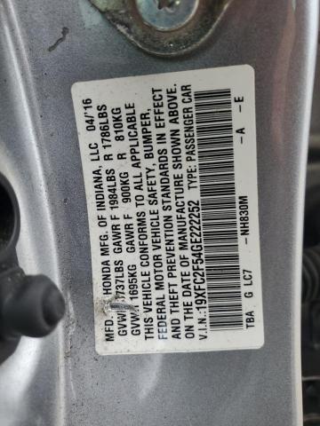 19XFC2F54GE222252 - 2016 HONDA CIVIC LX SILVER photo 12