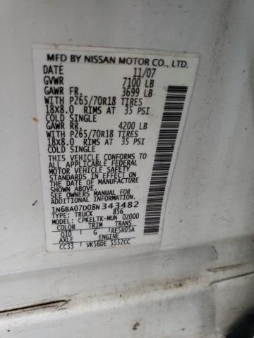 1N6BA07D08N343482 - 2008 NISSAN TITAN XE WHITE photo 12