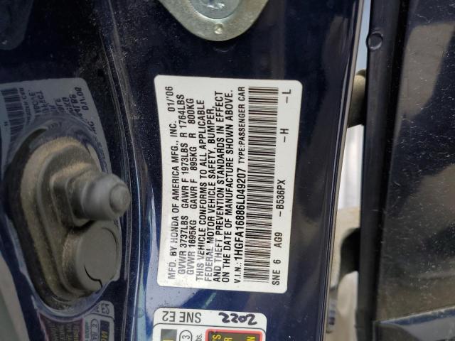 1HGFA16886L049207 - 2006 HONDA CIVIC EX BLUE photo 12