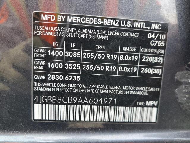 4JGBB8GB9AA604971 - 2010 MERCEDES-BENZ ML 350 4MATIC GRAY photo 14