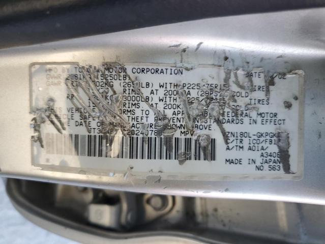 JT3GN86R020240788 - 2002 TOYOTA 4RUNNER SR5 SILVER photo 12