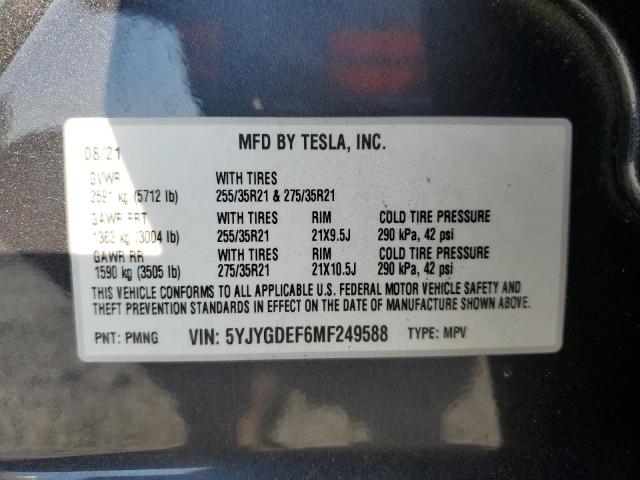 5YJYGDEF6MF249588 - 2021 TESLA MODEL Y GRAY photo 12