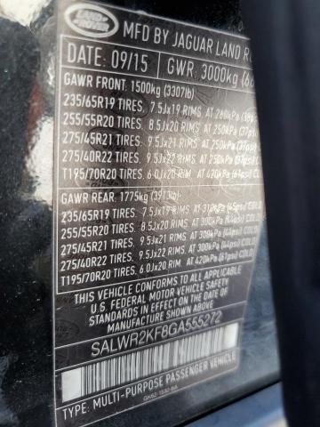 SALWR2KF8GA555272 - 2016 LAND ROVER RANGE ROVE HSE BLACK photo 13