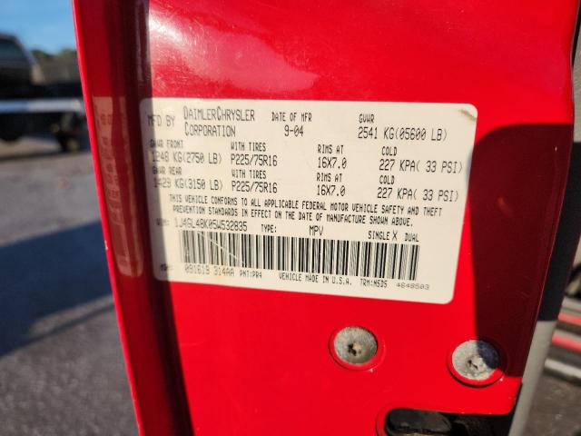 1J4GL48K05W532835 - 2005 JEEP LIBERTY SPORT Czerwony zdjęcie 12