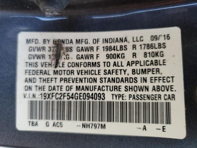 19XFC2F54GE094093 - 2016 HONDA CIVIC LX 灰色 照片 13