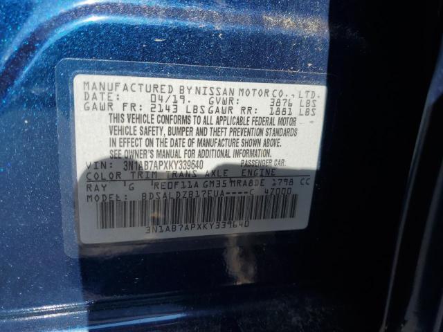 3N1AB7APXKY339640 - 2019 NISSAN SENTRA S Mavi foto 12