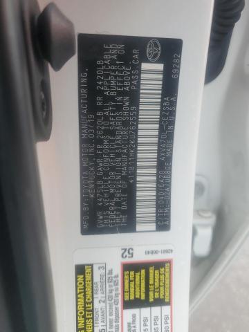 4T1B11HK2KU762559 - 2019 TOYOTA CAMRY L WHITE photo 12