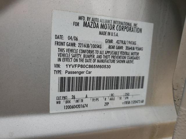 1YVFP80C865M60530 - 2006 MAZDA 6 I SILVER photo 12