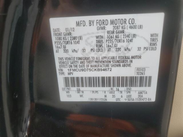 1FMCU9D75CKB94672 - 2012 FORD ESCAPE XLT შავი ფოტო 13